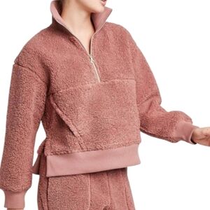 Joy Lab Women Oversized‎ Fleece Jacket M Pullover Half Zipper Mock Neck Old Pink